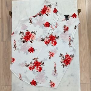 Floral Top with Crisscrossing Detail